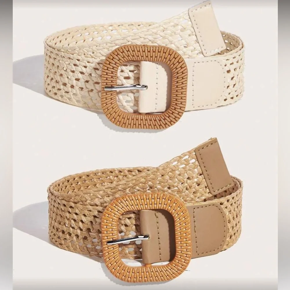 2 Woven Minimalist Beige and Tan Belt